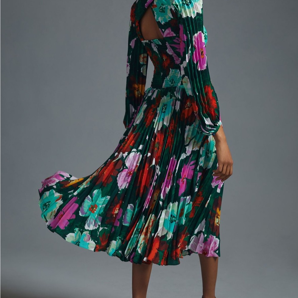 Anthropologie Green and Pink Floral Maxi Dress - Picture 2 of 5